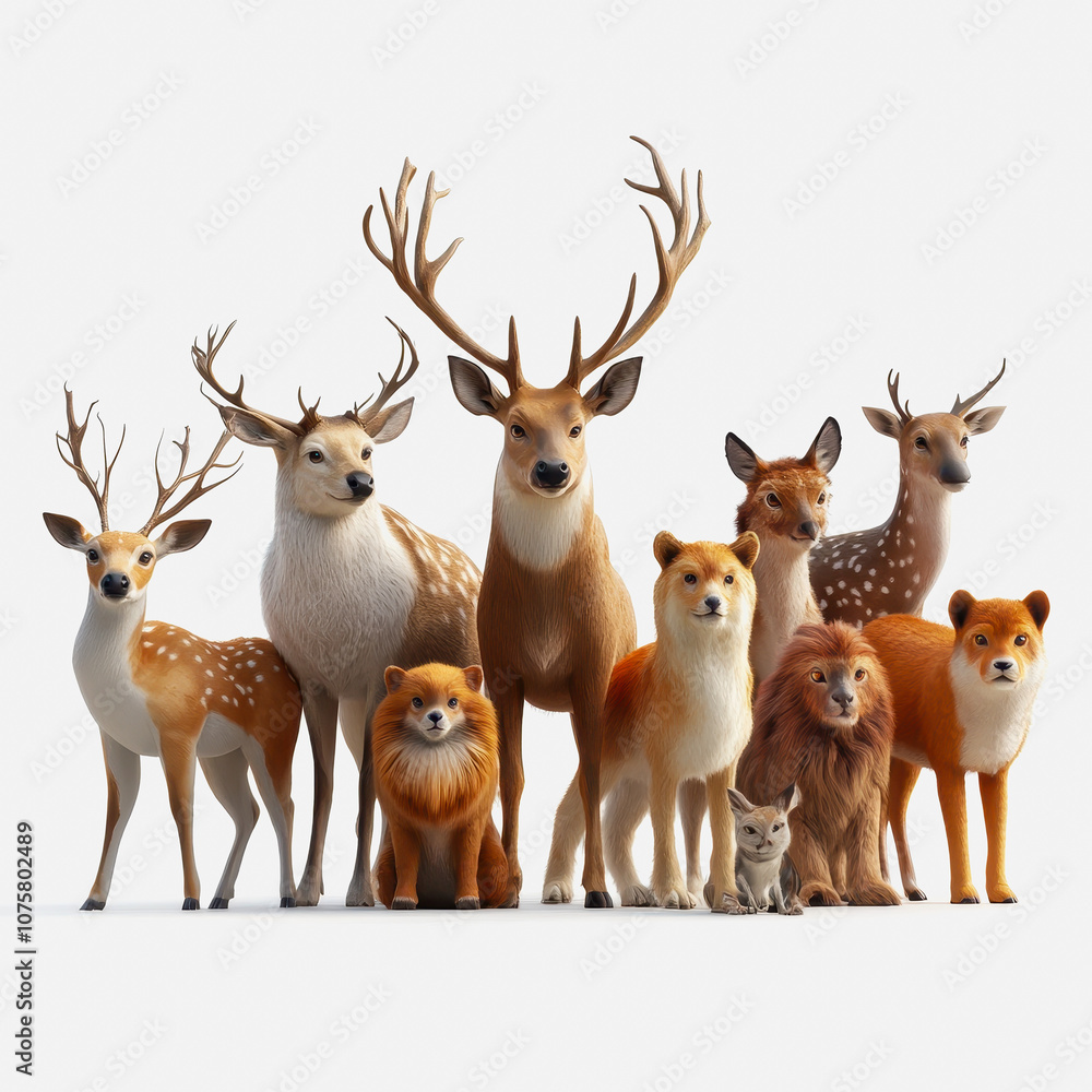 Naklejka premium A Stunning Illustration of Wild Animals in Nature, Featuring Diverse Species Isolated on a Clean Background for Creative Projects and Design Use