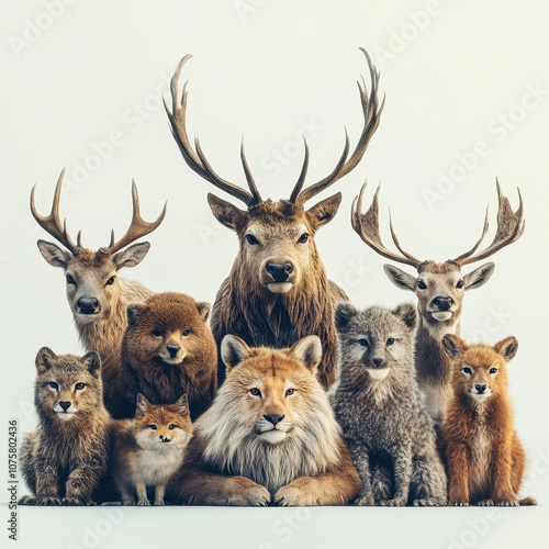 Stunning Illustration of Wild Animals in Nature, Featuring Diverse Creatures in an Isolated Setting, Perfect for Animal Lovers and Nature Enthusiasts