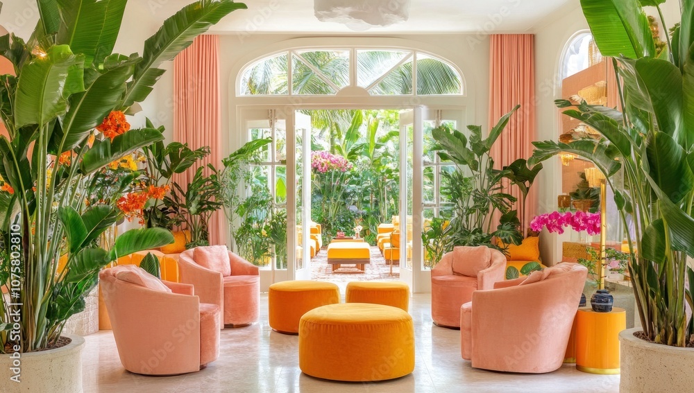 Fototapeta premium Luxurious Living Room with Tropical Views