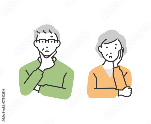 シニア夫婦の考えているポーズのイラスト