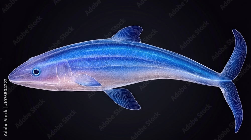 Naklejka premium Glowing Blue Eel Like Creature in Underwater Environment 3D Illustration