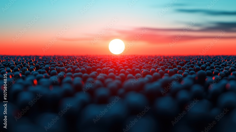 Fototapeta premium Abstract Crowd of Spheres at Sunset 3D Digital Art Unity Diversity Community Togethe