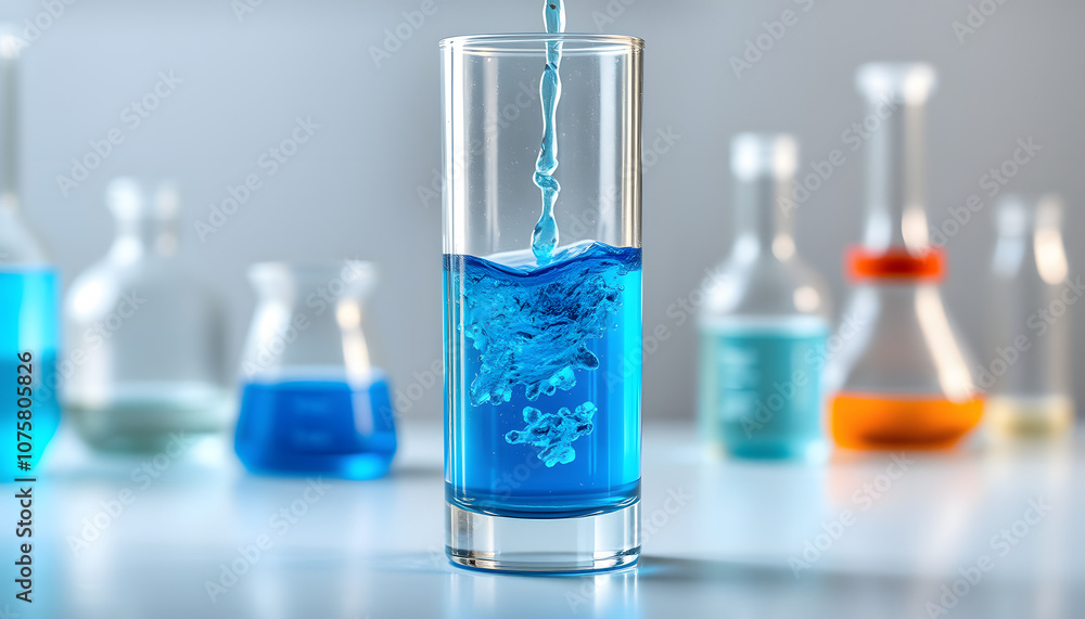 Blue liquid in laboratory glass isolated with white highlights, png Blue liquid in laboratory glass isolated with white highlights, png