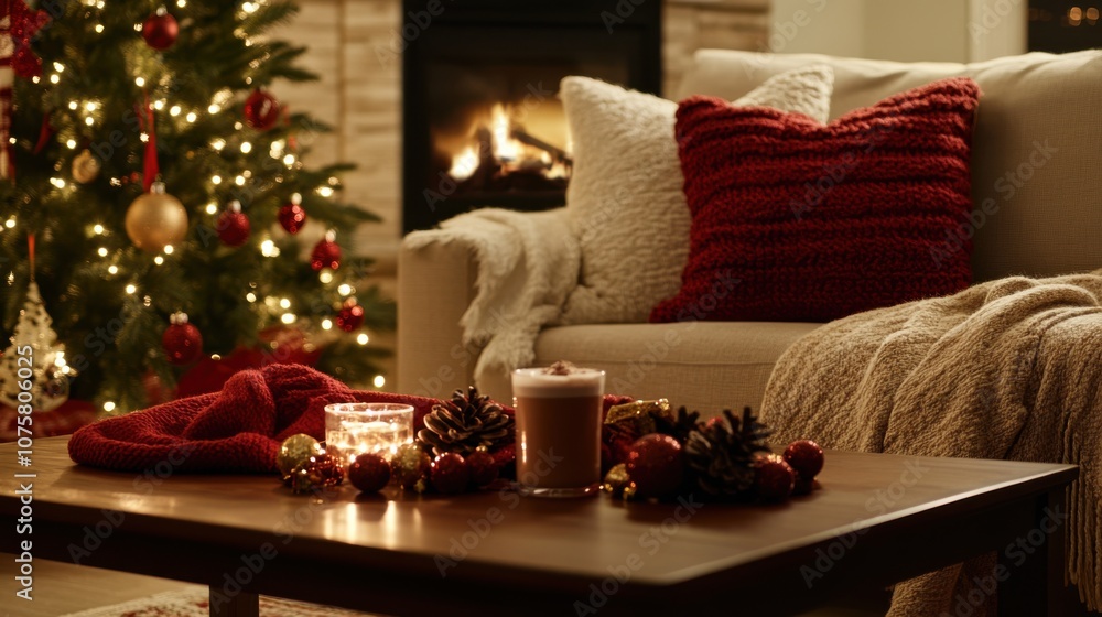A living room filled with holiday cheer, featuring A living room filled with holiday cheer, featuring