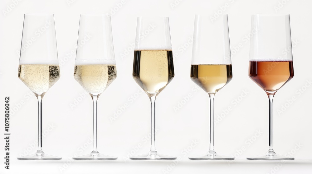 Elegant Glasses of Varied Wines Displayed in Line Elegant Glasses of Varied Wines Displayed in Line