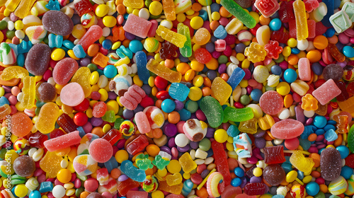 A background completely filled with an assortment of colorful candies.