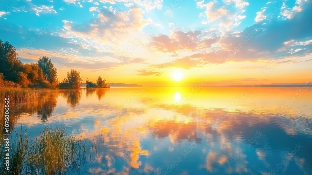 sunset at coast of the lake. Nature landscape. sunset at coast of the lake. Nature landscape.