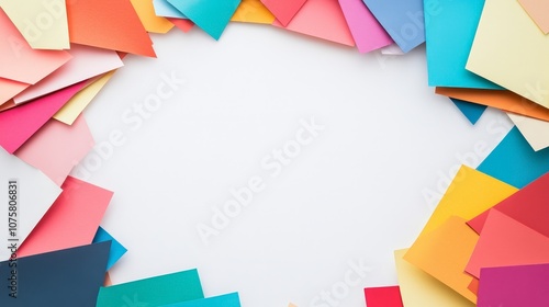 Colorful Paper Sheets Laying on a White Background Creating a Creative and Vibrant Frame for Artistic or Educational Projects and Designs