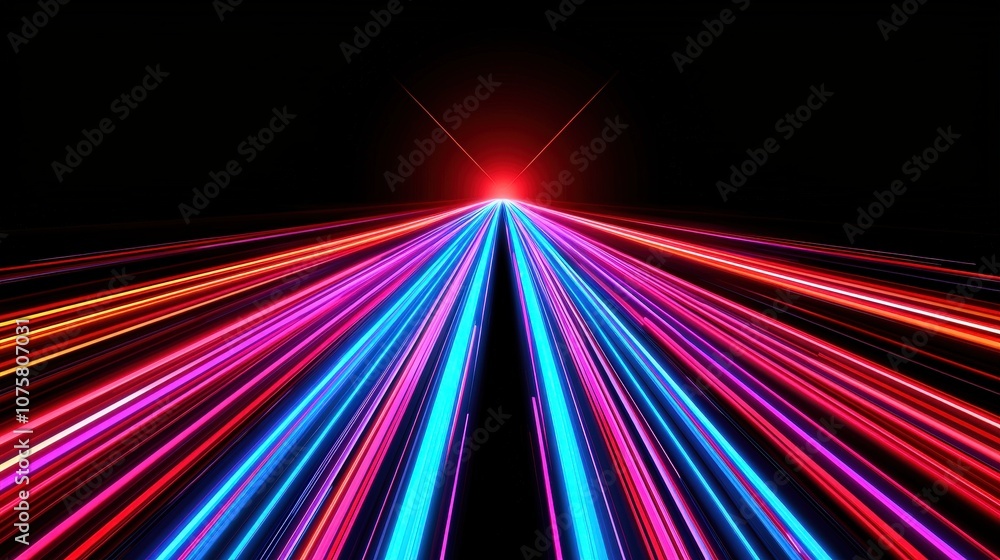 Fototapeta premium Abstract Neon Light Trails on Black Background Speed Motion Future Technology