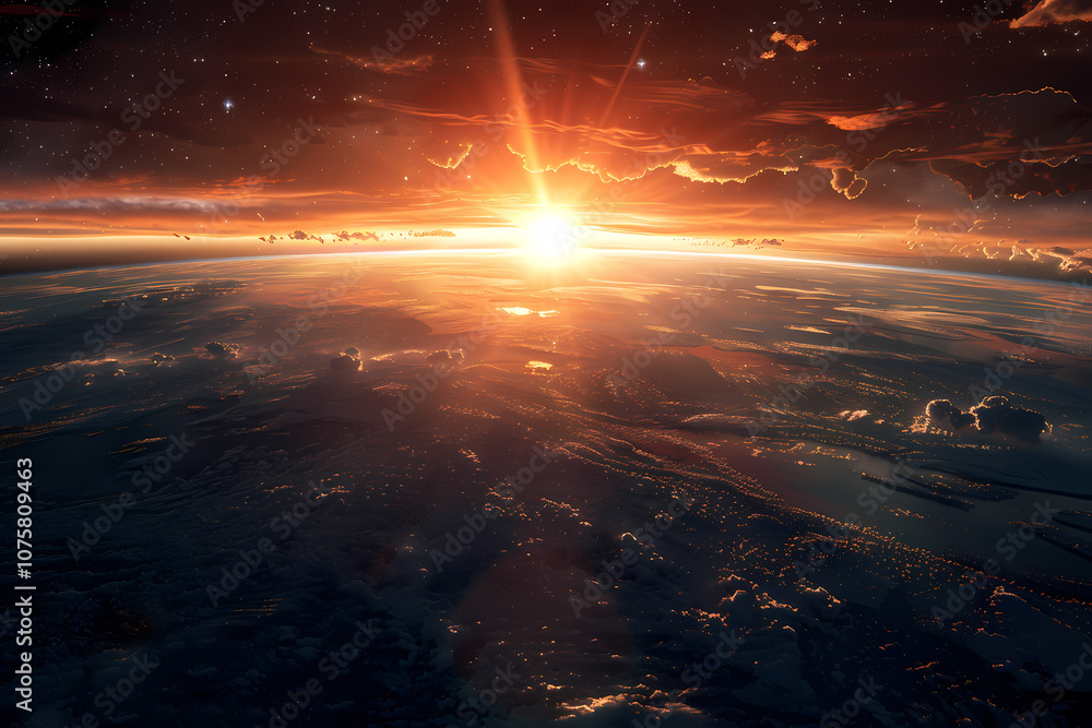 A breathtaking view of the Earth from space at sunrise, showcasing vibrant colors and cloud formations. A breathtaking view of the Earth from space at sunrise, showcasing vibrant colors and cloud formations.
