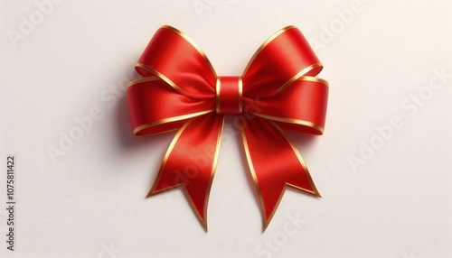 red ribbon and bow with gold isolated against transparent white background 300dpi