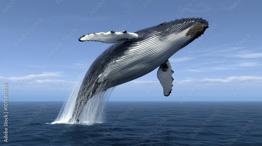 Obraz premium Humpback Whale Breaching Ocean Surface 3D Illustration
