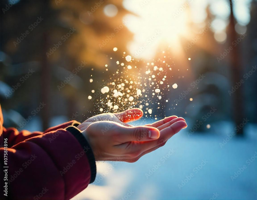 Warm Hands Catching Snowflakes in Winter Warm Hands Catching Snowflakes in Winter
