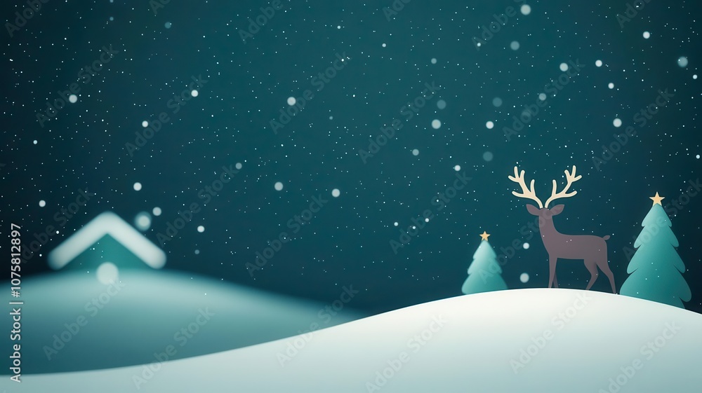 A serene winter landscape featuring a deer amidst falling snow and snow-covered trees, evoking a tranquil holiday atmosphere. A serene winter landscape featuring a deer amidst falling snow and snow-covered trees, evoking a tranquil holiday atmosphere.