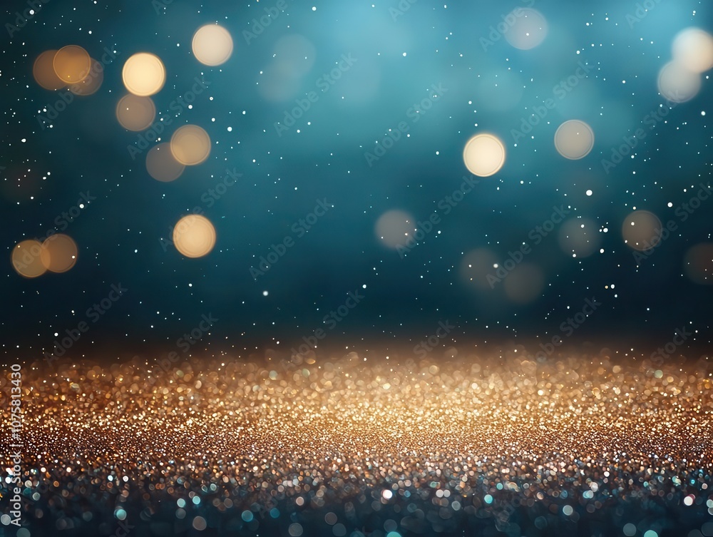 Obraz premium A shimmering background of golden and blue particles, creating a magical and dreamy atmosphere, perfect for various design projects.