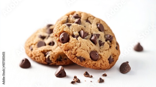 Chocolate Chip Cookies on White Background