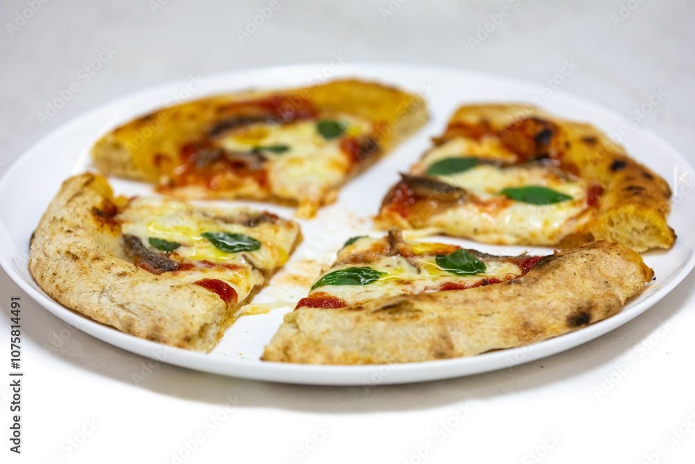 Anchovy pizza isolated on white background top view Anchovy pizza isolated on white background top view