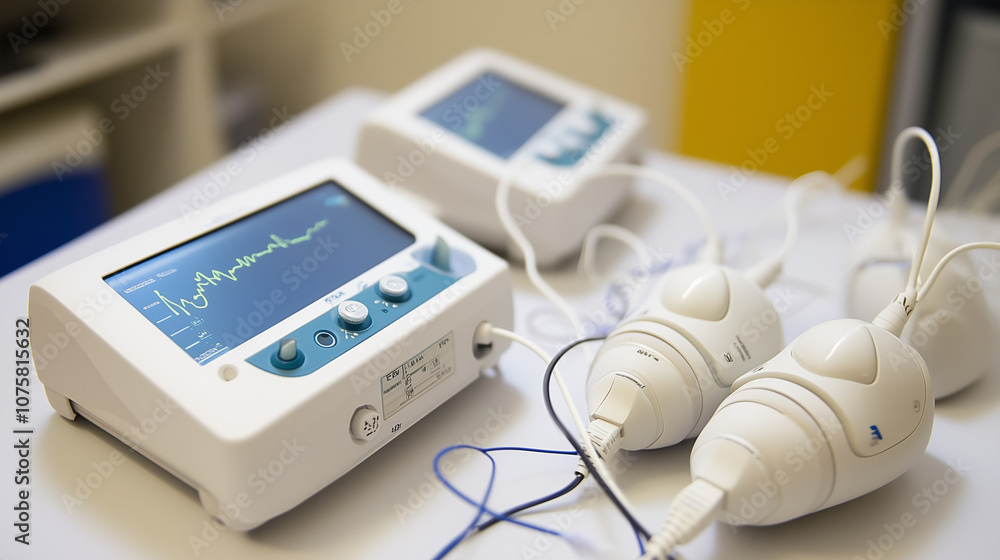 Advanced neurological testing equipment in clinical setting. Precision tools for brain function assessment, medical diagnostics, and patient care Advanced neurological testing equipment in clinical setting. Precision tools for brain function assessment, medical diagnostics, and patient care