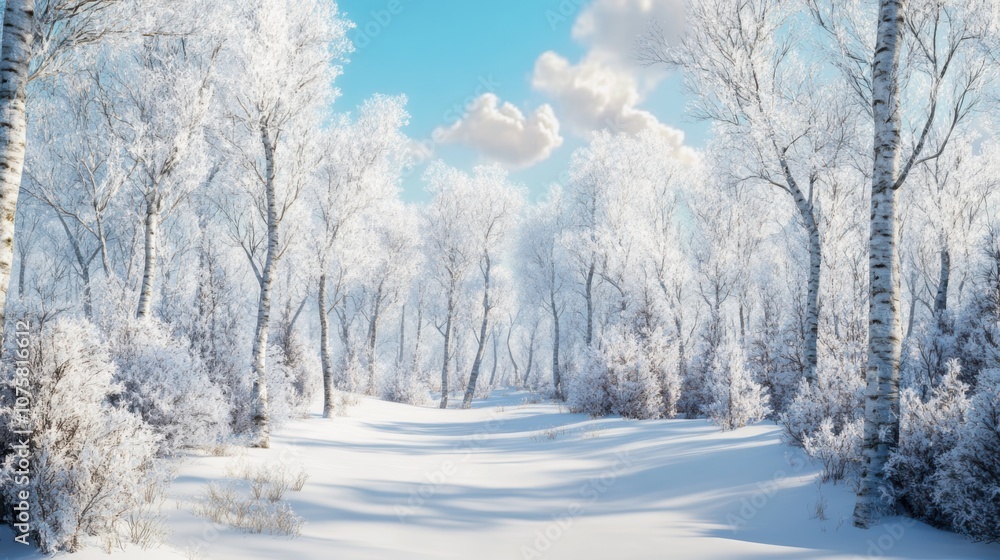 A wintry forest scene with snow-covered trees standing A wintry forest scene with snow-covered trees standing