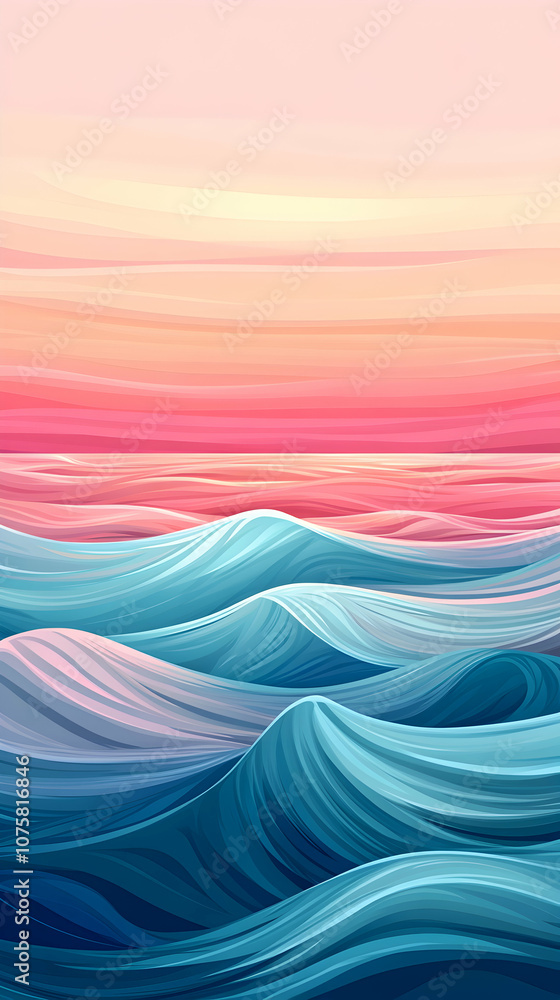 Abstract illustration of a sea with pink sky. Abstract illustration of a sea with pink sky.