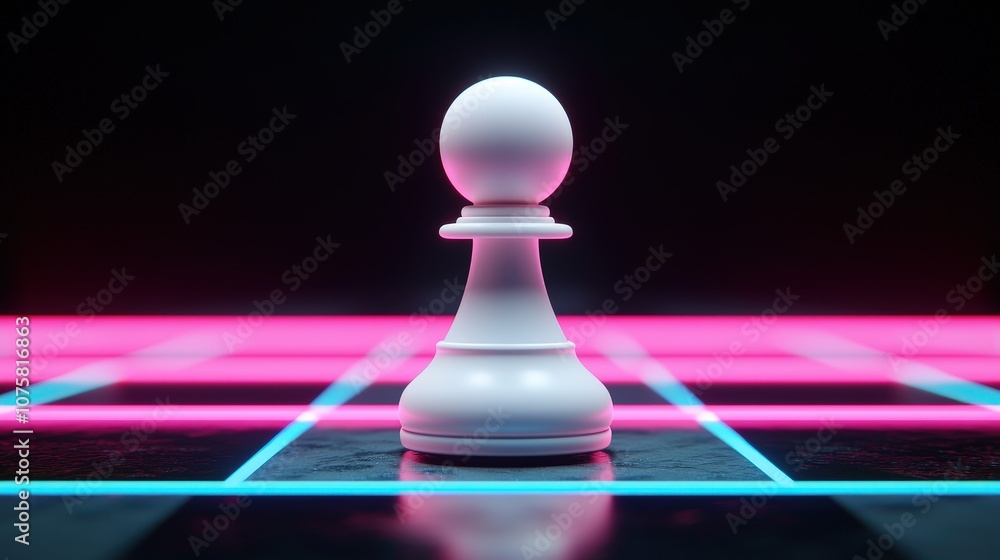 Neon Chess Pawn on Glowing Board Strategy Game Minimalist Abstract Neon Chess Pawn on Glowing Board Strategy Game Minimalist Abstract
