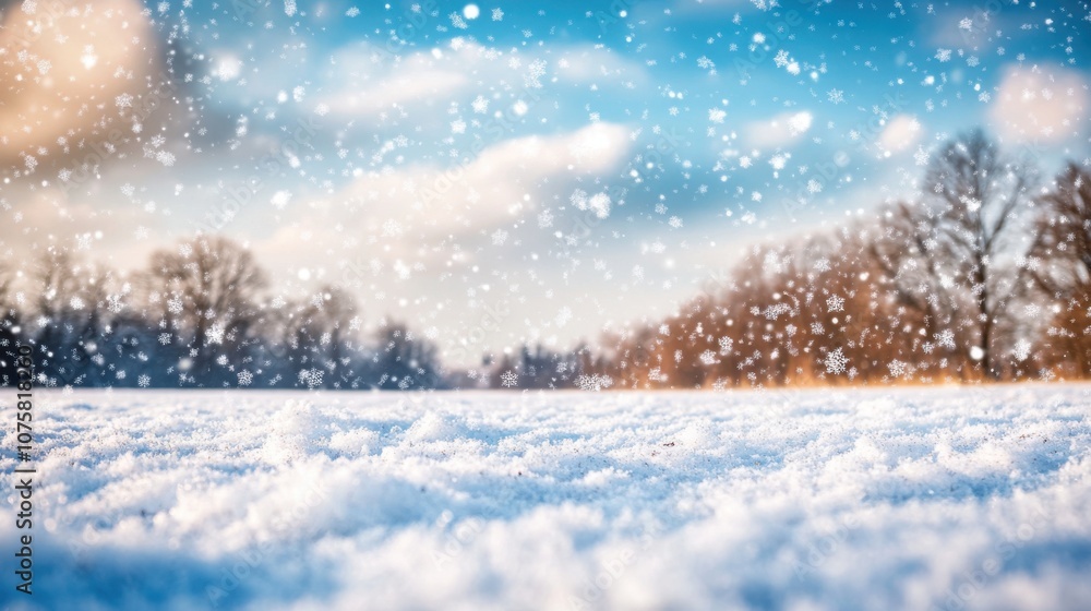 An endless field of fresh, white snow under a cold, crisp An endless field of fresh, white snow under a cold, crisp