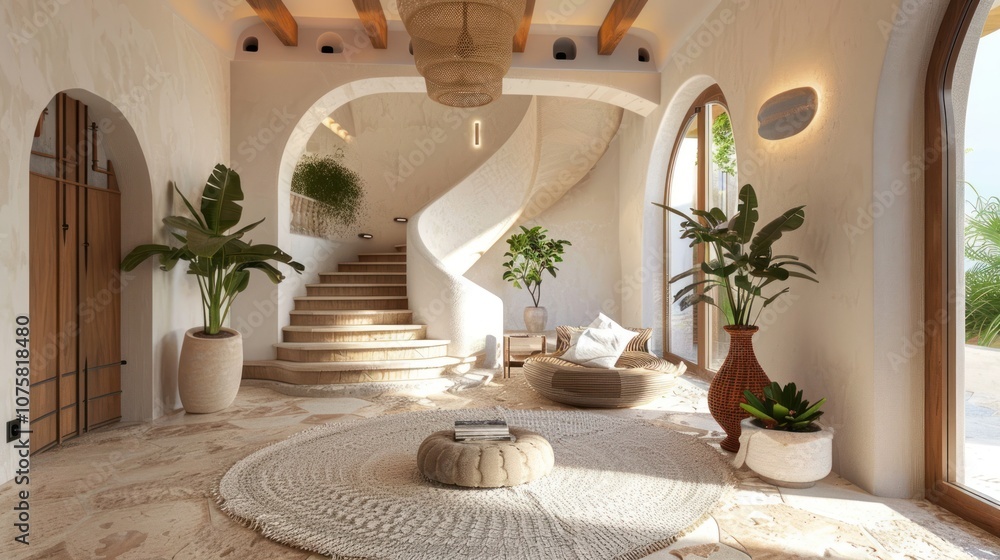 Fototapeta premium Mediterranean interior design modern home entrance. AI generated images