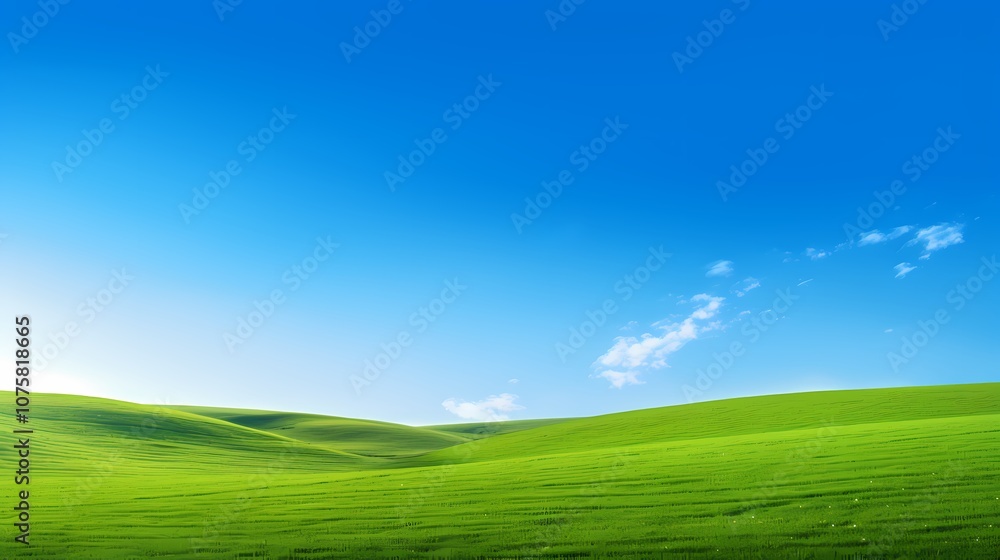 Fototapeta premium digital technology blue sky grass landscape poster background with generative