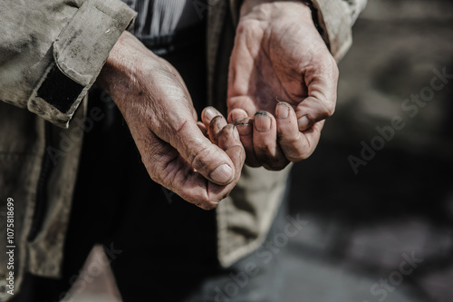 Tableau sur toile mechanic with dirty hands after fixing the brakes