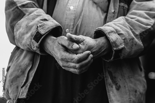 Dirty hands of a mechanic after work. Dirty clothes of a working man.