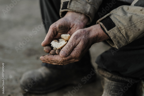 Deep skin folds and weathered fingers create a powerful emotional impact.The cinematic lighting focuses attention purely on the tactile experience.The darker background isolates the hands for maximum 