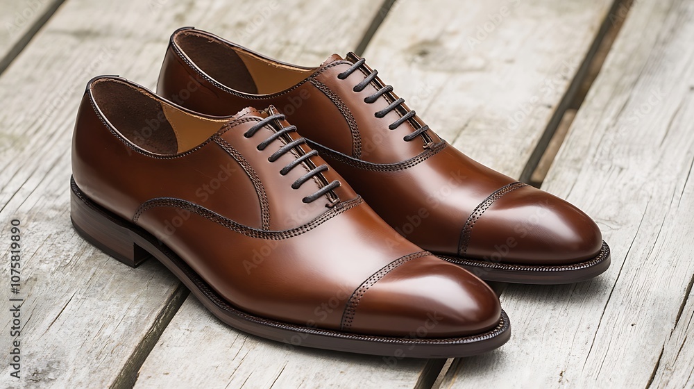 Brown Leather Oxfords on Wooden Surface Brown Leather Oxfords on Wooden Surface