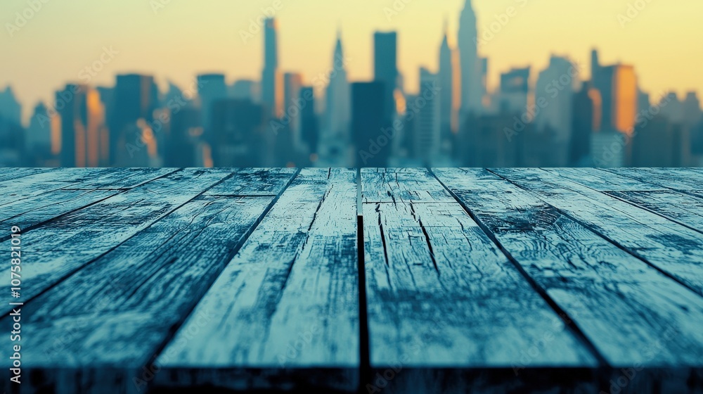 Wooden Tabletop Mockup with Blurred Cityscape Background Wooden Tabletop Mockup with Blurred Cityscape Background