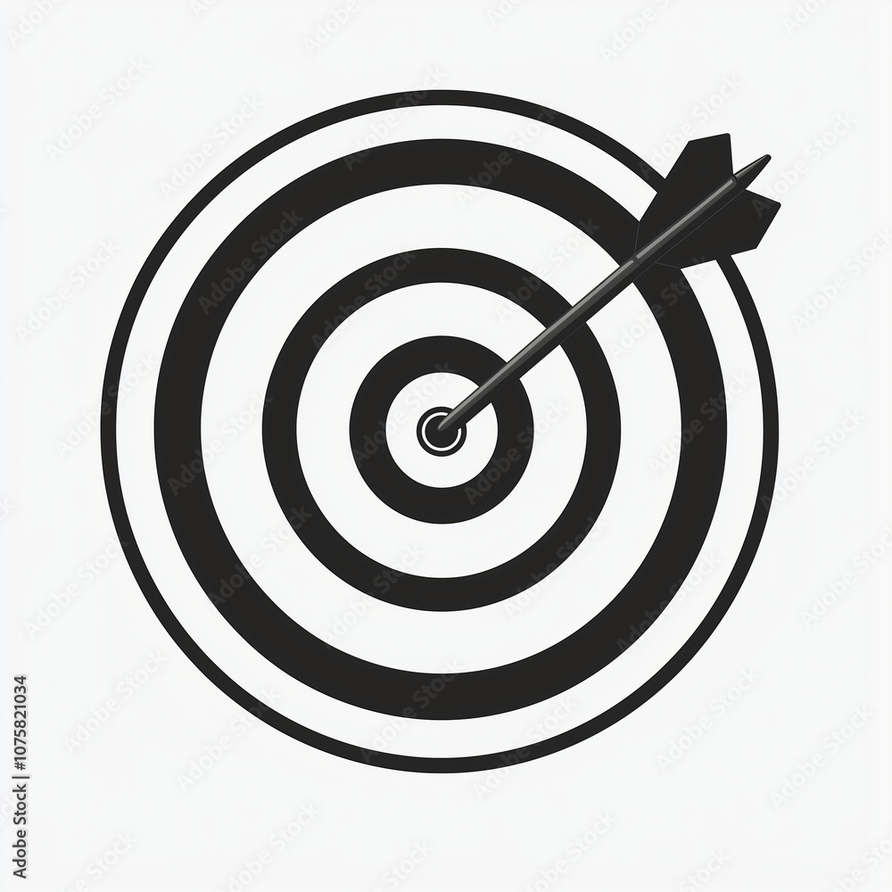 Sleek modern bullseye icon with a dart hitting the center, emphasizing precision in sports activity Sleek modern bullseye icon with a dart hitting the center, emphasizing precision in sports activity