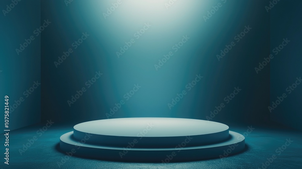 A Circular Platform in a Blue Room with a Spotlight A Circular Platform in a Blue Room with a Spotlight