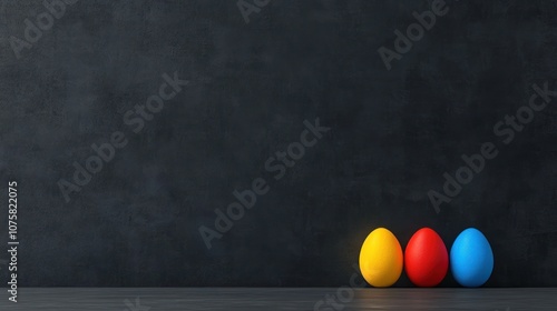 Pastel Easter Eggs on Dark Concrete Wall: Greeting Card Banner for Holiday Celebration