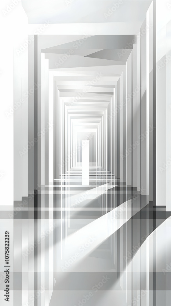 Obraz premium Abstract white corridor with light at the end.