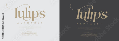 Tulips typography beauty fashion elegant minimalist serif italic fonts decorative wedding vintage retro logos. Minimal luxury font alphabet logo. Vector illustration