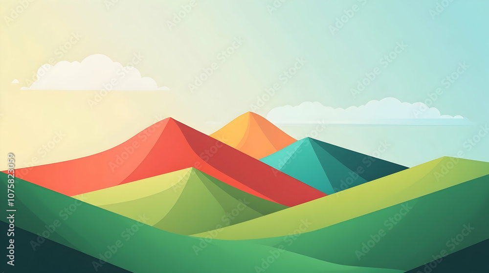 Colorful mountain range with a light blue sky and white clouds. Colorful mountain range with a light blue sky and white clouds.