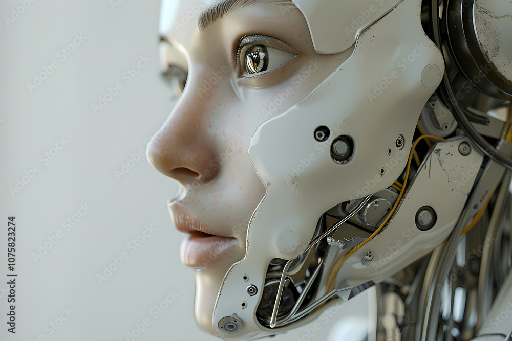 A close-up of a humanoid robot's face, featuring intricate mechanical details and a lifelike expression, emphasizing innovation in technology. A close-up of a humanoid robot's face, featuring intricate mechanical details and a lifelike expression, emphasizing innovation in technology.