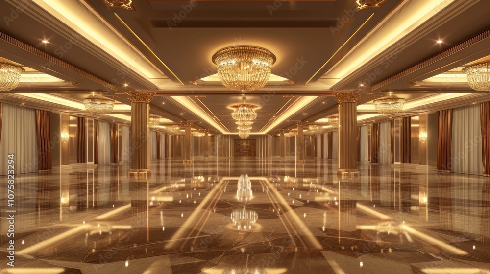 Luxurious large empty Banquet Hall, AI generated image Luxurious large empty Banquet Hall, AI generated image