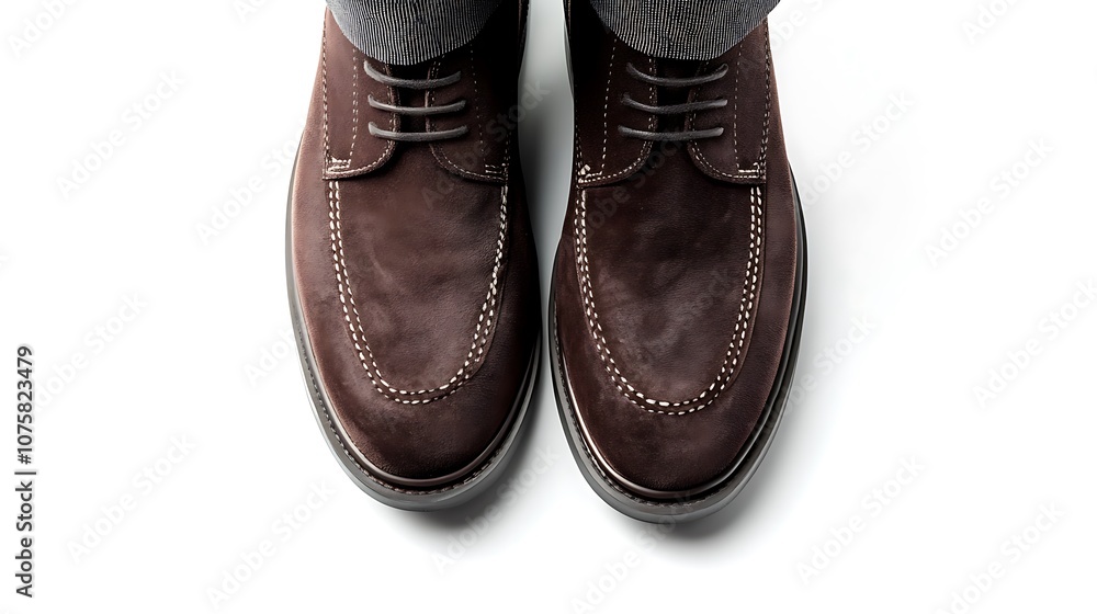 Brown Suede Leather Shoes with White Stitching Brown Suede Leather Shoes with White Stitching