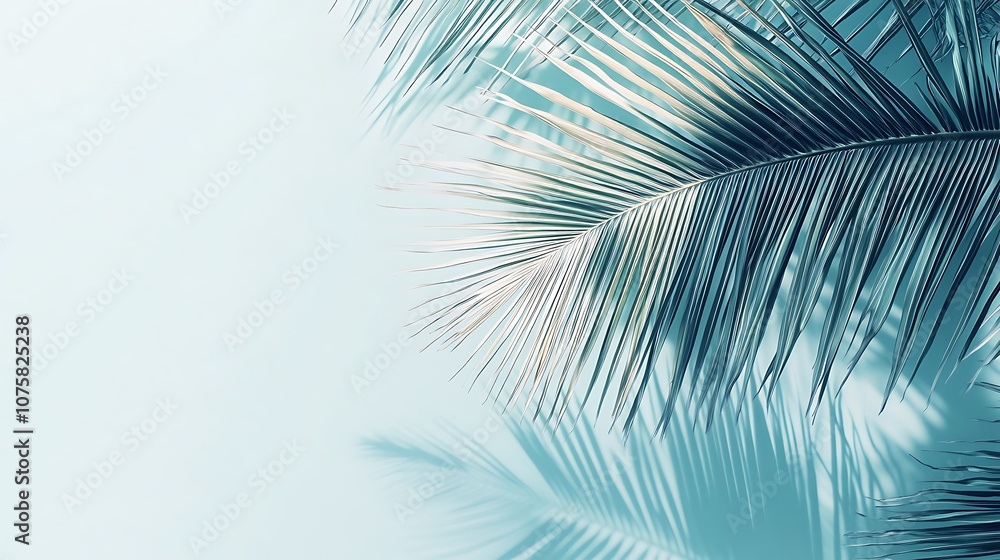 Fototapeta premium Palm Leaf Shadow on Light Blue Background