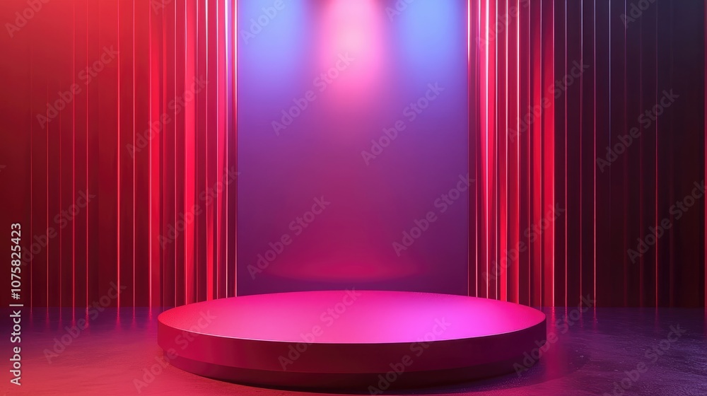 Circular Platform with Red and Blue Neon Lights and Curtains Circular Platform with Red and Blue Neon Lights and Curtains