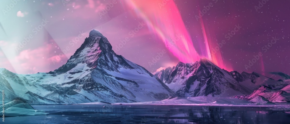 Overlay of the Northern Lights Aurora over the mountains, AI generated image Overlay of the Northern Lights Aurora over the mountains, AI generated image