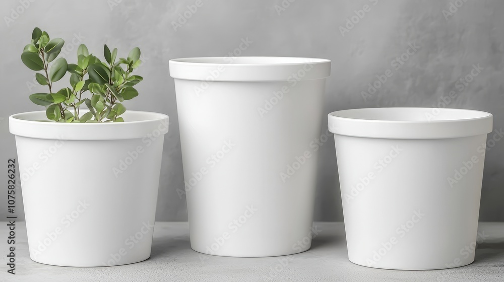 White Ceramic Flower Pots on Concrete Background Home Decor Planters Gardening White Ceramic Flower Pots on Concrete Background Home Decor Planters Gardening