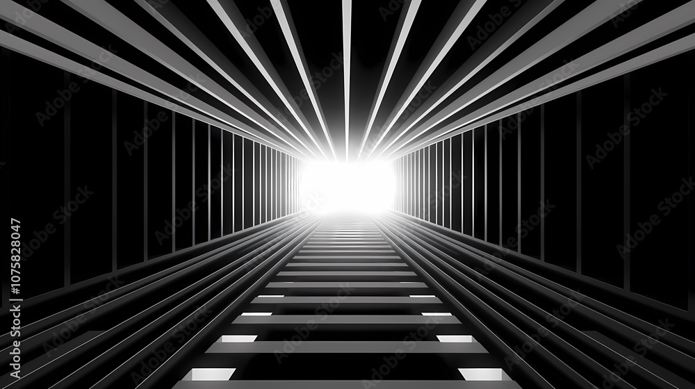 Fototapeta premium digital technology black and white square abstract geometric tunnel poster background