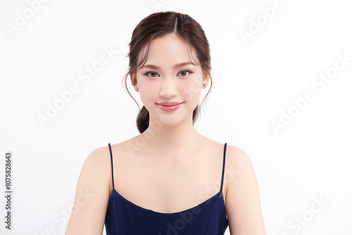 Beautiful young asian woman with clean fresh skin on white background, Face care, Facial treatment, Cosmetology, beauty and spa, Asian women portrait.