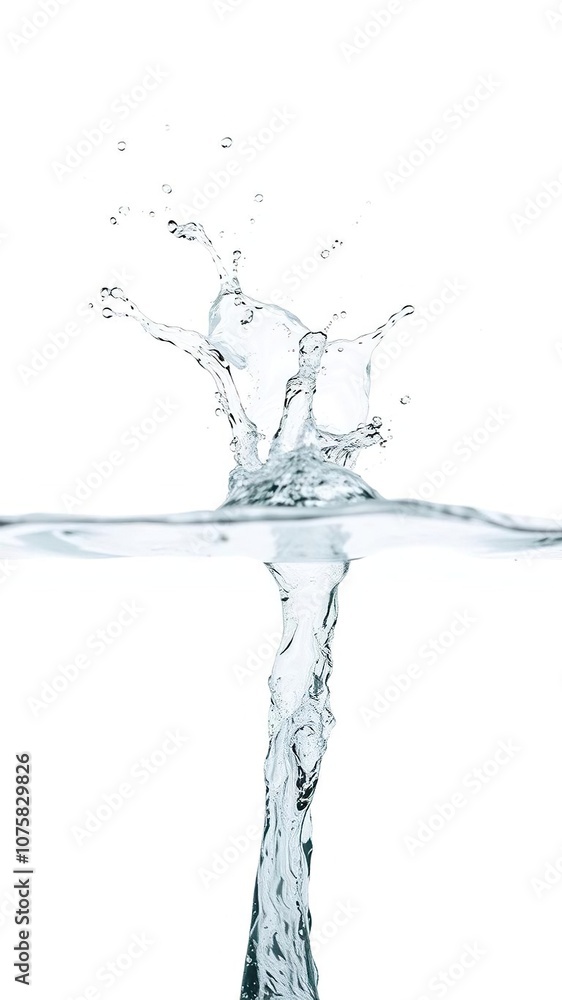 A high-speed photograph capturing a dynamic water splash isolated against a clean white background, abstract, freshness, splash A high-speed photograph capturing a dynamic water splash isolated against a clean white background, abstract, freshness, splash