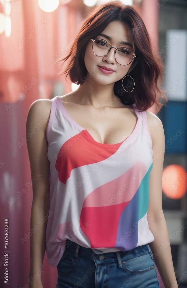 a close up of a woman wearing glasses and a tank top a close up of a woman wearing glasses and a tank top